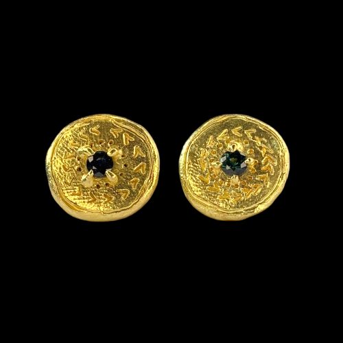 18ct Gold Ra Inspired Australian Parti Sapphire Stud Earrings se6365 SeragaEngland 3