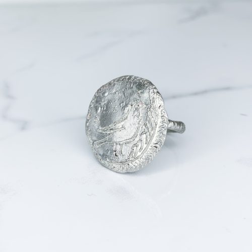 Bird of Peace & Acanthus Organic Coin Ring in Silver or Gold SeragaEngland SE9483-3 Bird of Peace & Acanthus Organic Coin Ring in Silver or Gold SeragaEngland SE9483-3