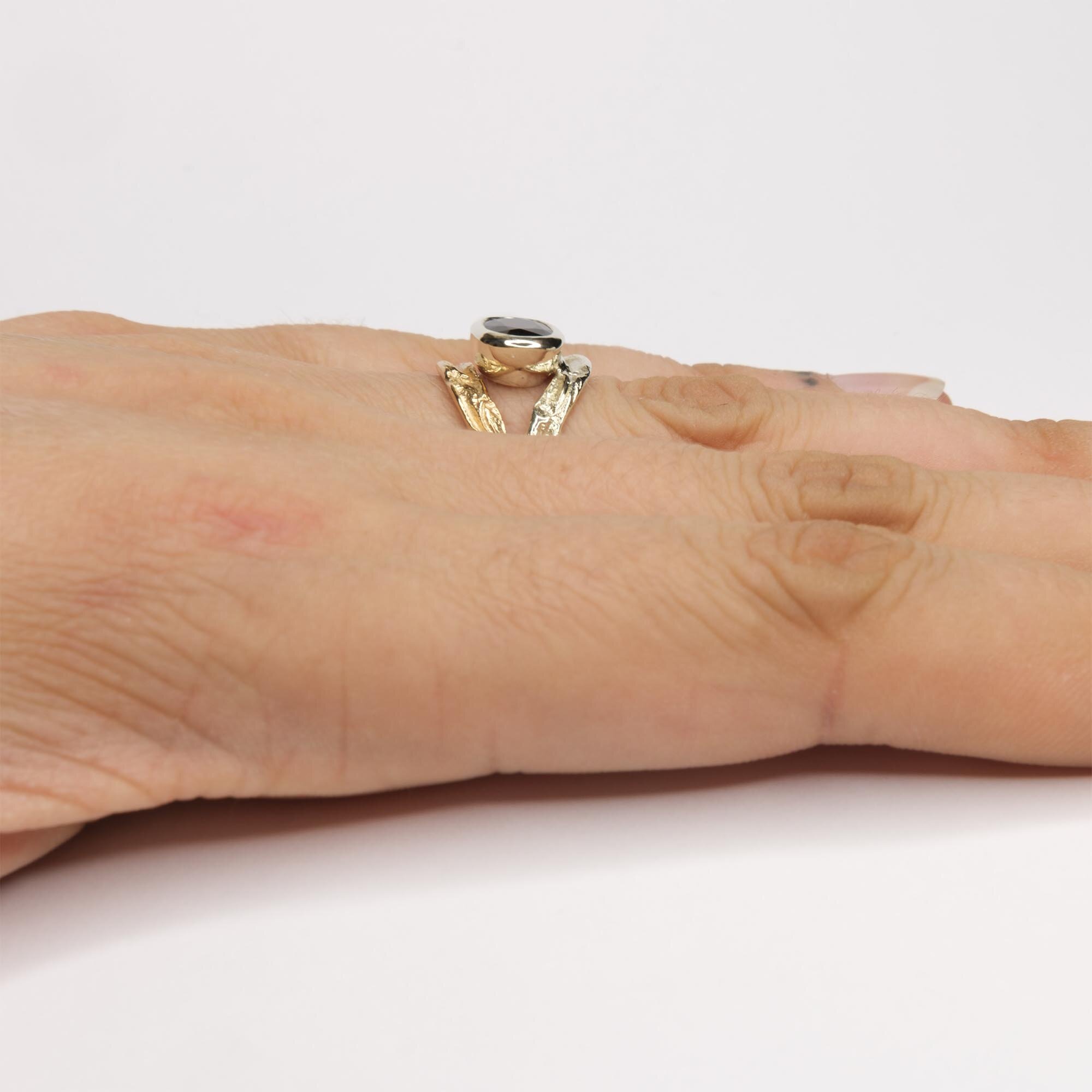 SLIM WISHBONE CURVED PINETUM WOODLAND RING IN SILVER OR GOLD SE7653 3